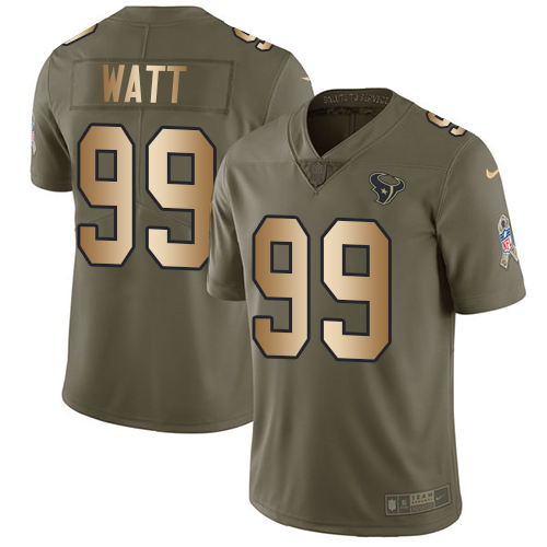 Nike Texans #99 J.J. Watt Olive/Gold Youth Stitched NFL Limited Salute to Service Jersey
